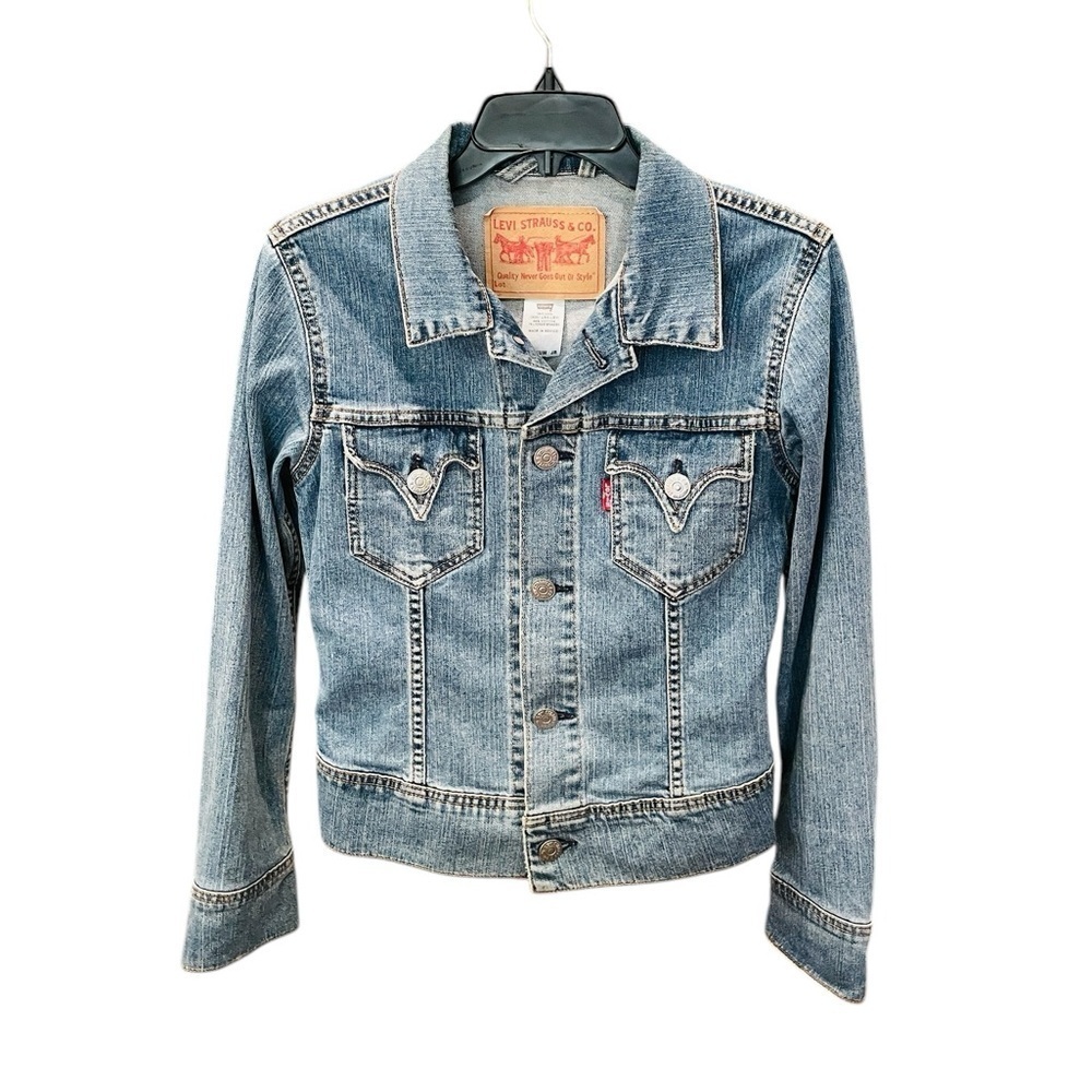 Levi’s vintage 2004 classic button denim jean jacket pockets SZ M juniors blue
